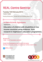 Image: REAL Centre Seminar Series, Lent Term - Dr Elena Schmidt, Sightsavers